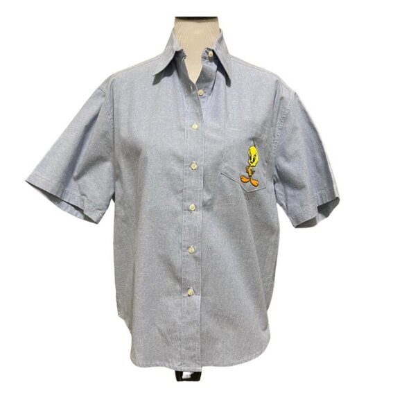 Vintage 90s Looney Tunes Button Down Shirt Embroidered Size Small NWT - Picture 1 of 8